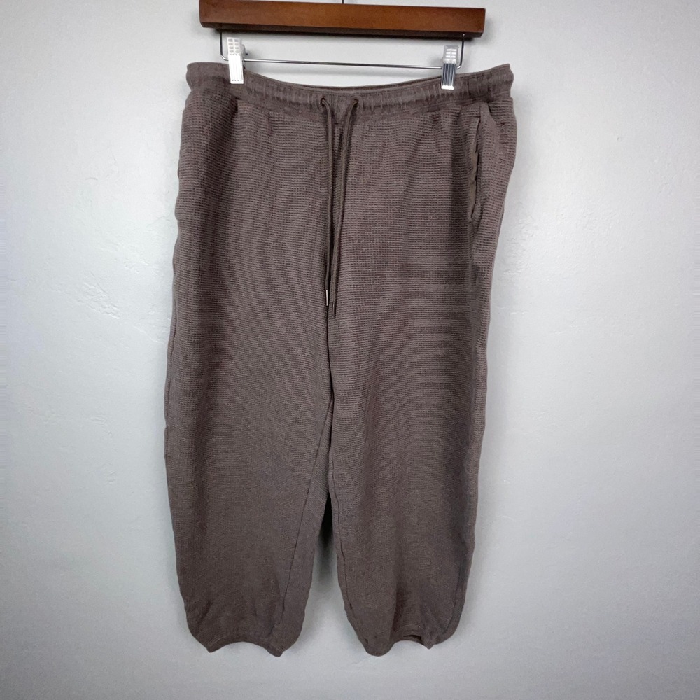 Athleta Pants Women L Brown Waffle Knit Jogger Sweatpants Wide Leg Thermal